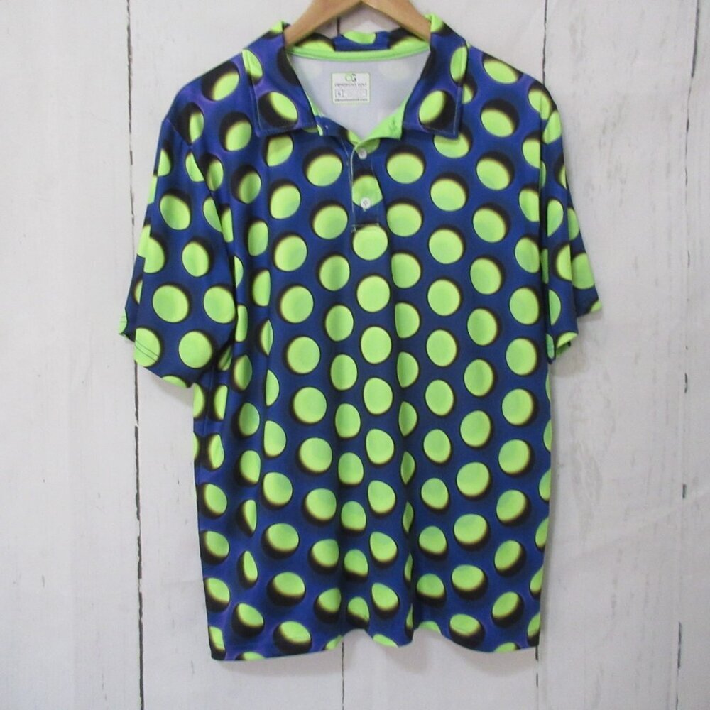 Obnoxious Golf Polo Shirt M Medium Blue Green Dot Print Short Sleeve